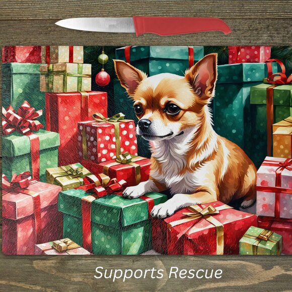 Christmas Chihuahua Kitchen Tempered Glass Cutting Board or Trivet - Picture 1 of 1